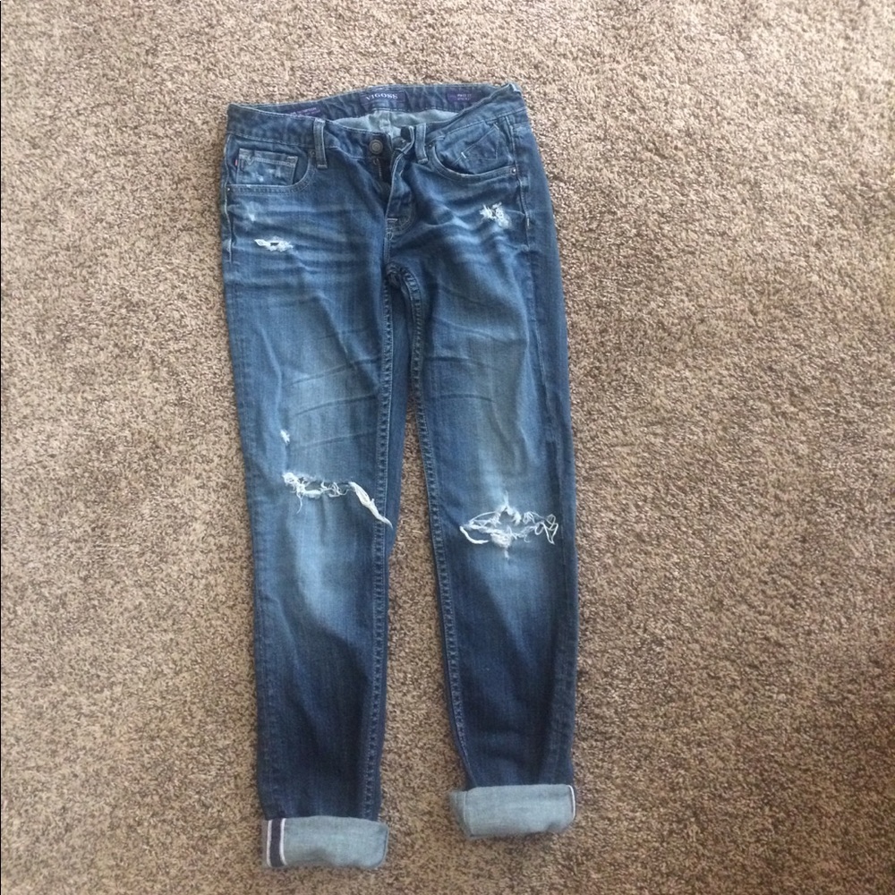 distressed dark wash boyfriend jeans