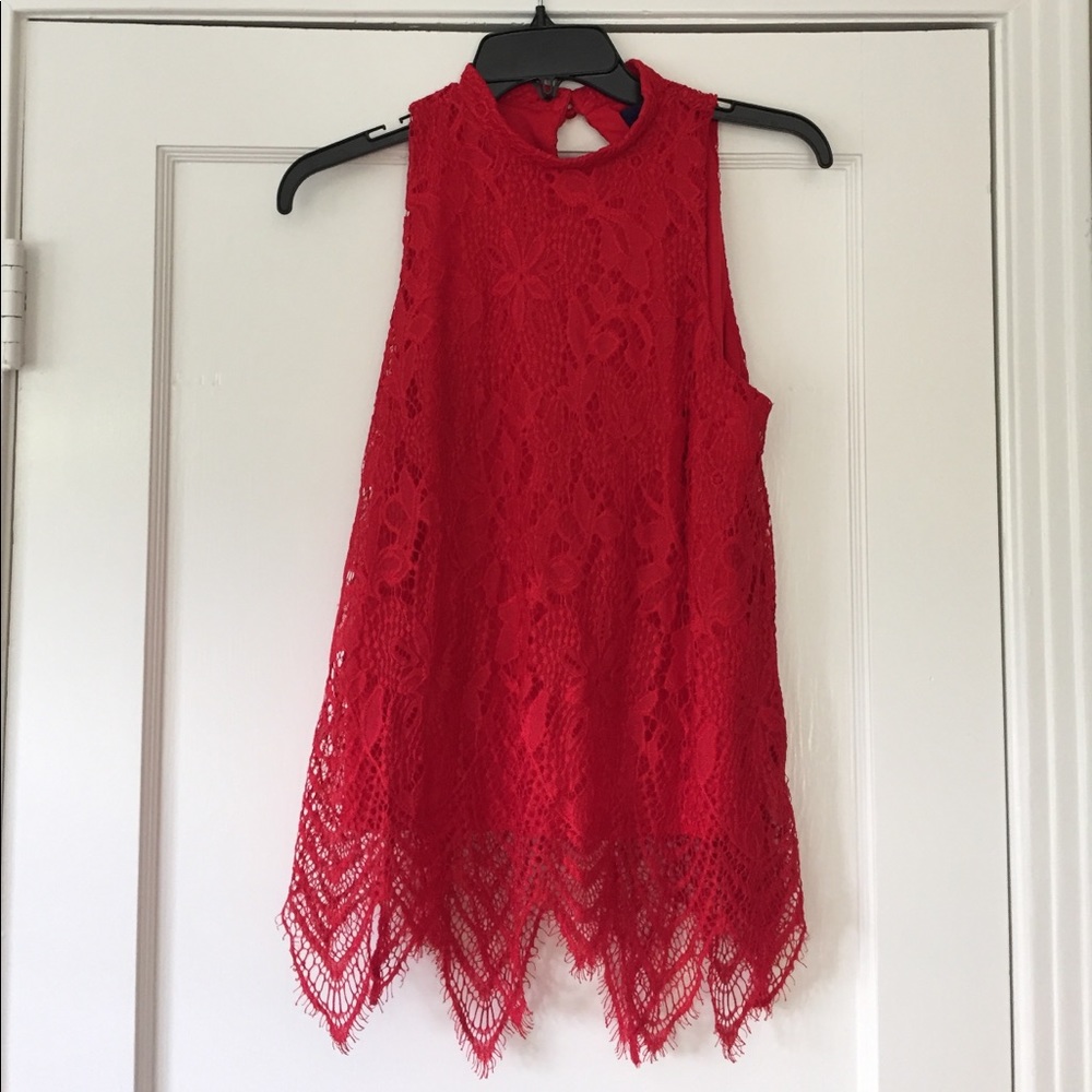 Francesca's Red Lace High Neck Top