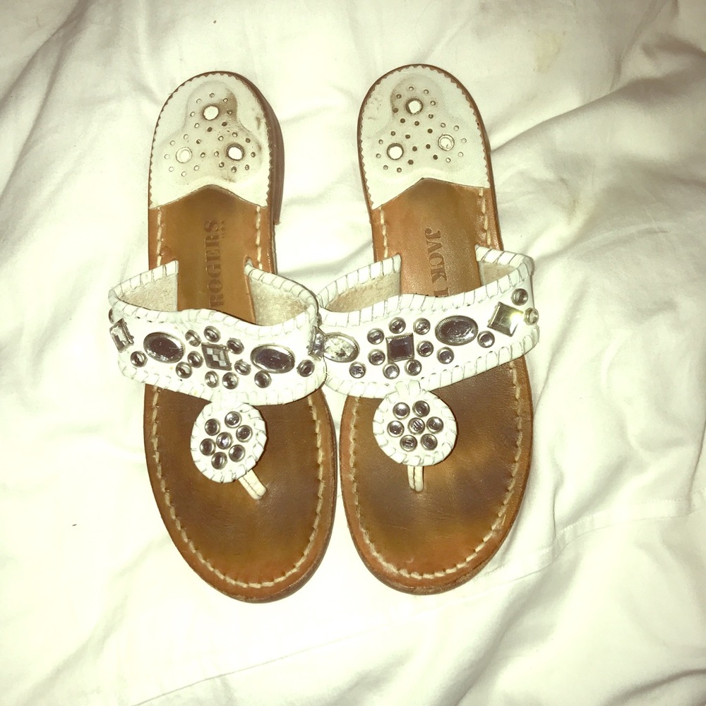 Jack Rogers Bedazzeled White Sandals Size 8