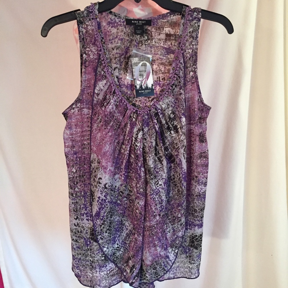 Nine West Purple Pattern Chiffon Tank