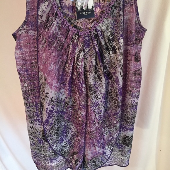 Nine West Purple Pattern Chiffon Tank - Picture 3 of 4