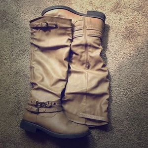 Tan, knee-length boots