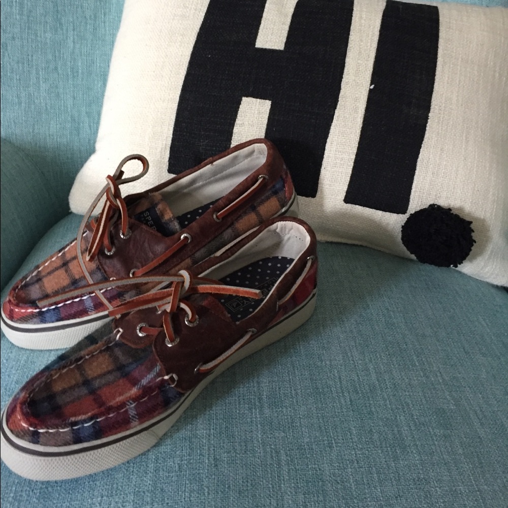 plaid felt and leather sperrys!