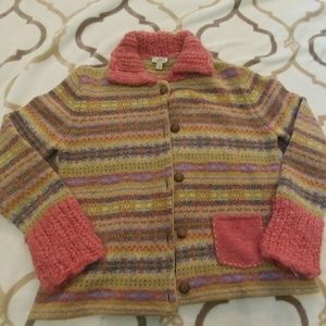 J. Jill wool cardigan xxs pink trim chunky sweater