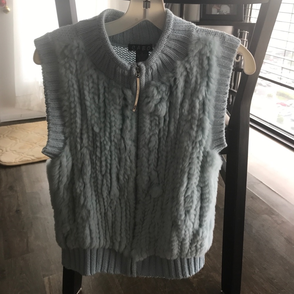 CABO GORGEOUS SOFT LIGHT BLUE RABBIT WOOL ZIP VEST