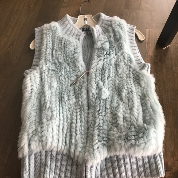 CABO GORGEOUS SOFT LIGHT BLUE RABBIT WOOL ZIP VEST - Picture 3 of 4