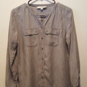 LOFT grey denim chambray button up