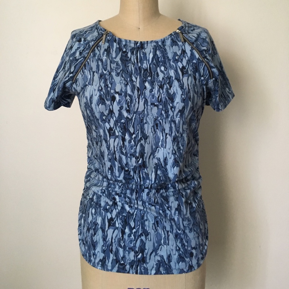 Blue Michael Kors Zippered Cap Sleeve T