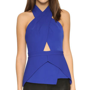 BCBG Remmie Crisscross Peplum Top in Royal Blue S