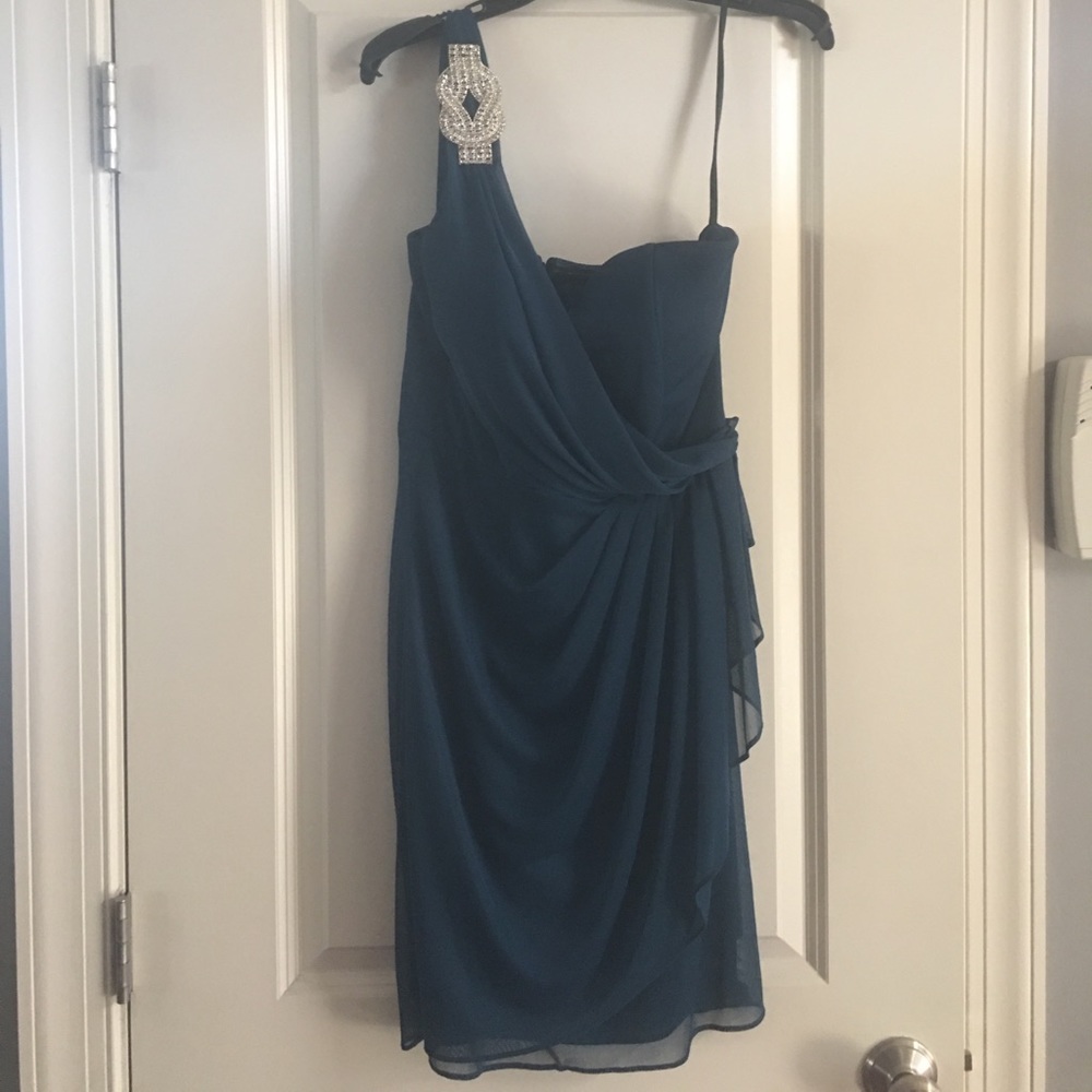 One shoulder navy blue homecoming dress