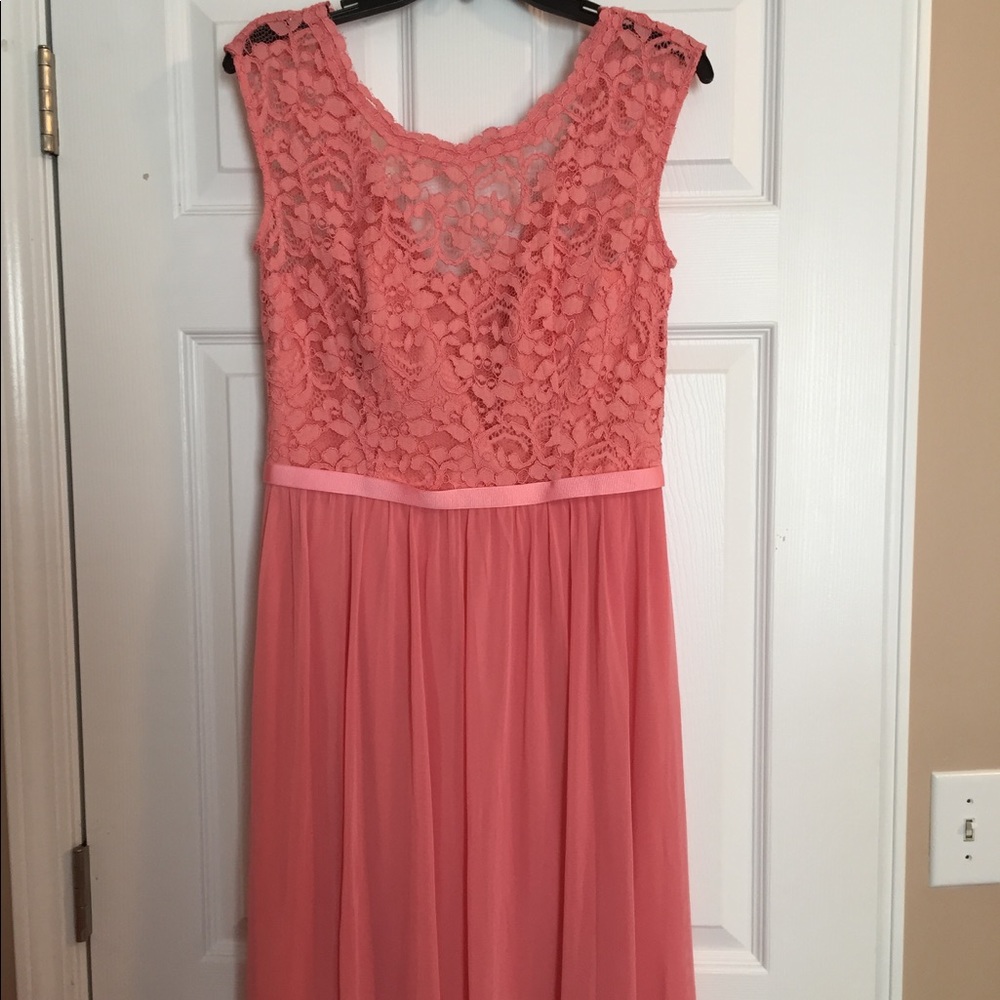 Peach David's Bridal semi-formal dress