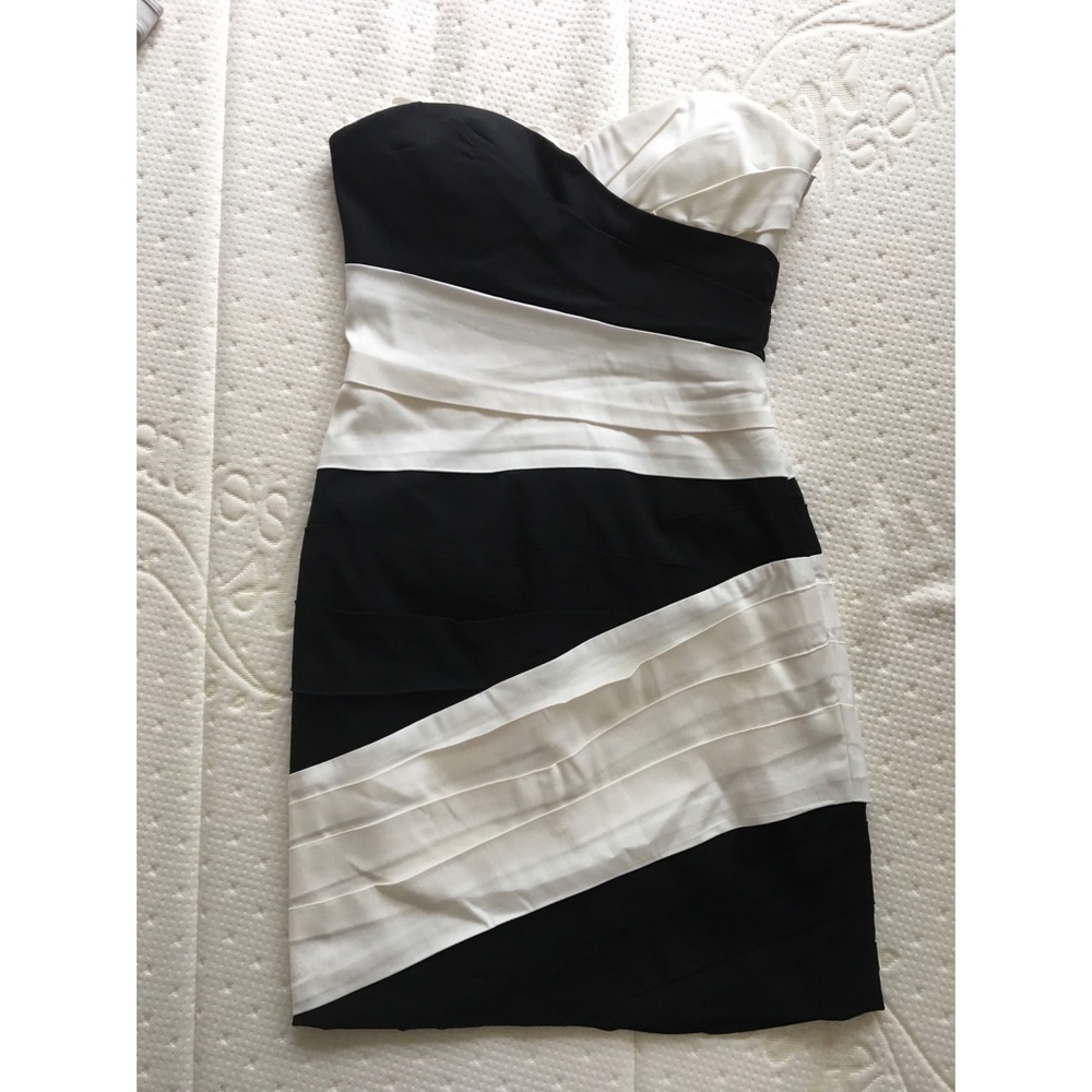 BCBG strapless black and white formal dress