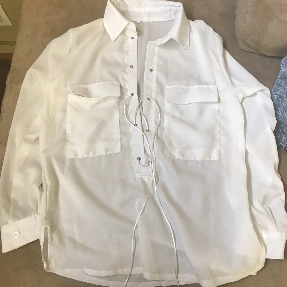 White tie up blouse