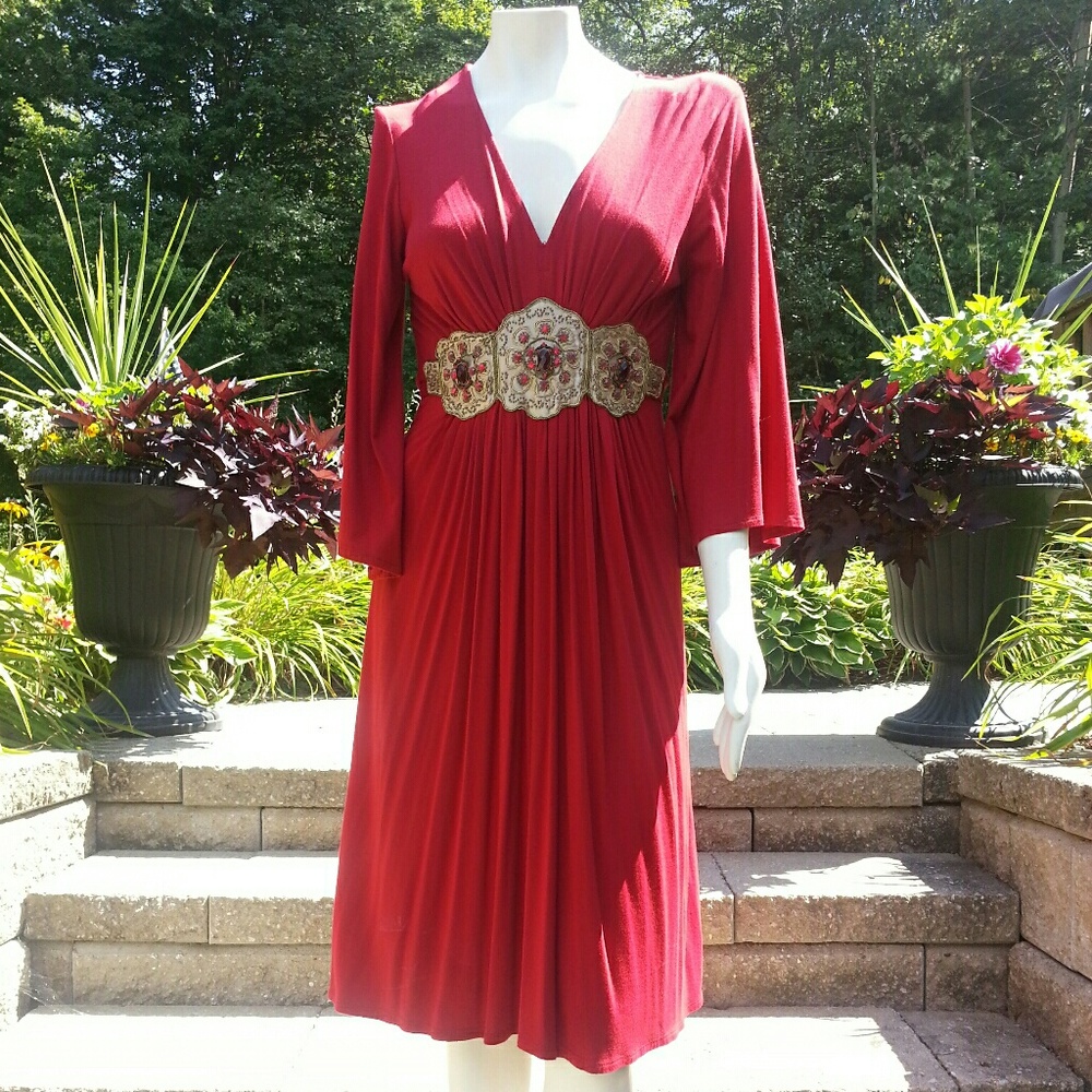 IXE Red Dress with Gold Beaded embellished belt