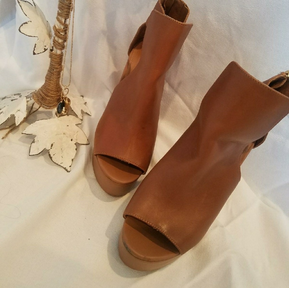 Brown Leather Platform Heels