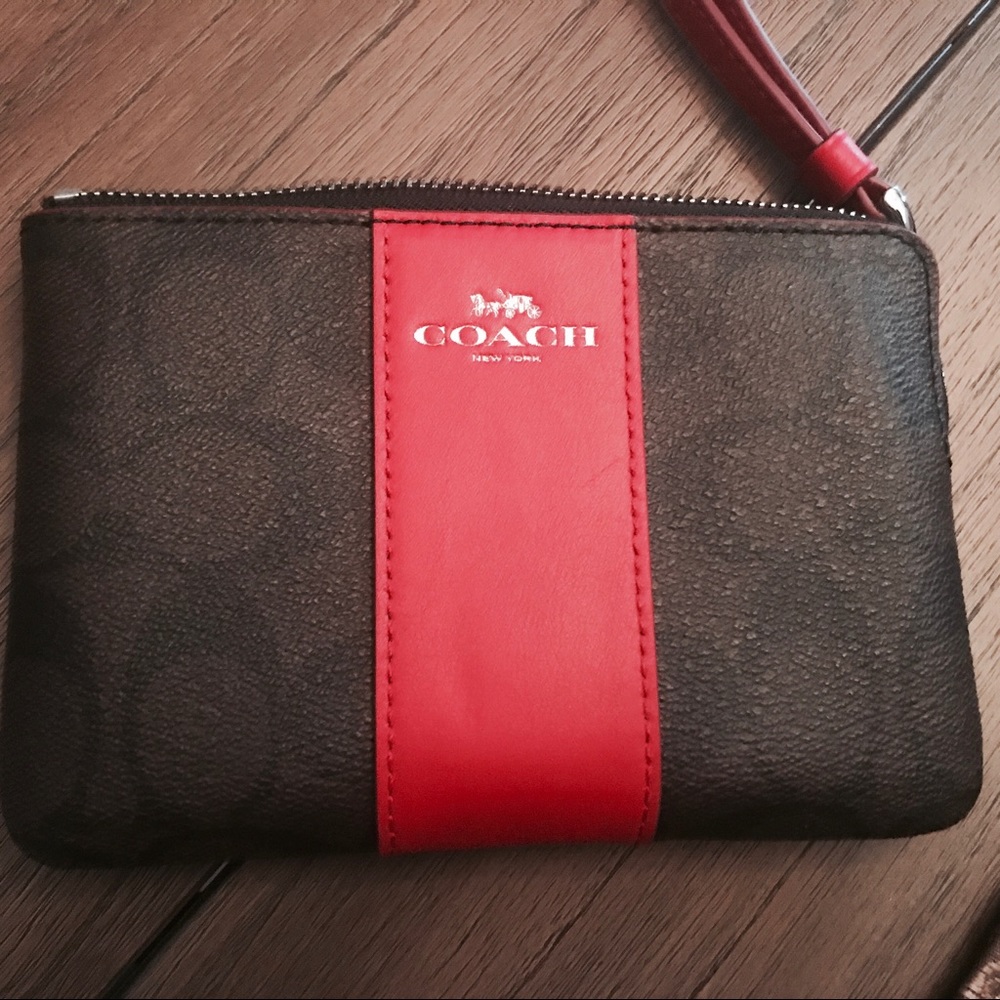 Coach Signature Wristlet with Red Accent NEW!