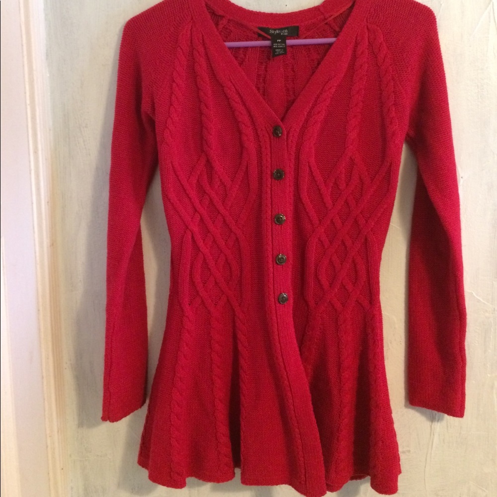 Red Fitted Cable Knit Sweater