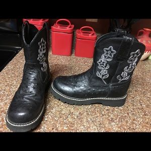 Roper Leather Chunk Faux Ostrich Boots Size 7