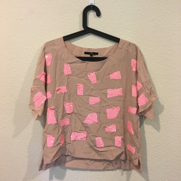 Tibi Tops - Tibi brown and pink sequin short sleeve blouse