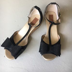 Joyfolie Black Glitter Wedges 8.5