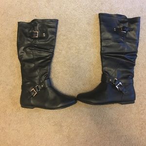 Black faux leather boots