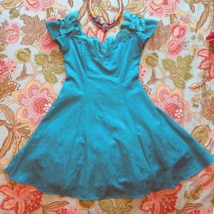 Retro party dress blue off-shoulder 80's 90's
