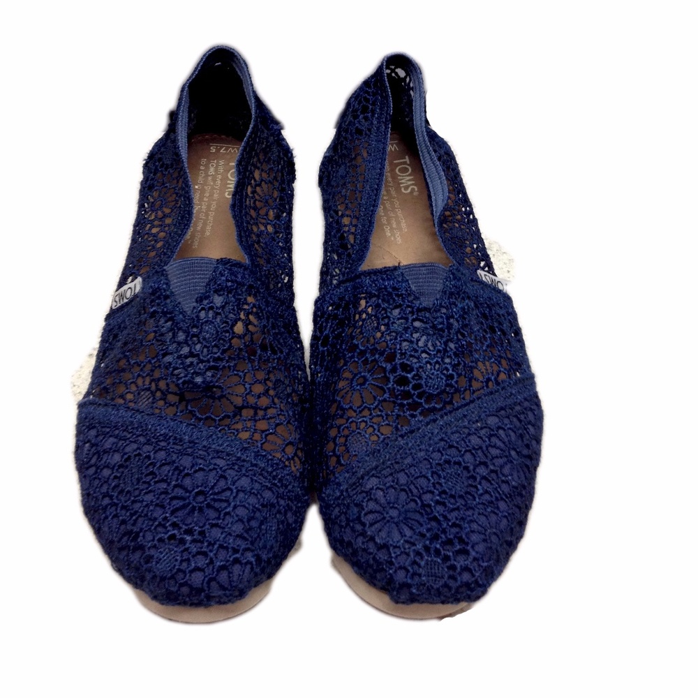 Tom's Blue Flats  Fabric Women Shoes Size 7.