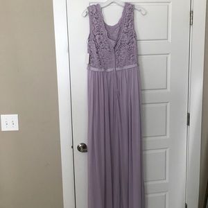 Davids Bridal Long Bridesmaid Dress w Lace Bodice