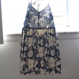 Navy Floral Dress with Lace Detail