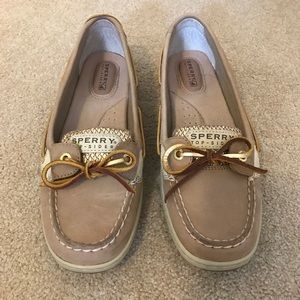 Tan/Gold Glitter Women's 8.5M Sperry Topsiders