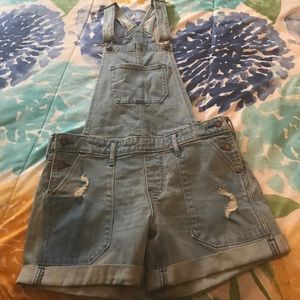 Hollister light washed overall shorts
