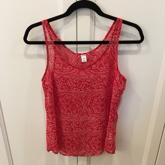 Old Navy Sheer Red & White Patterned Tank - Picture 1 of 2