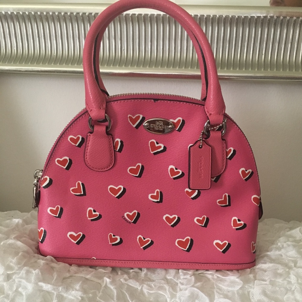 Coach mini cora domed bag with heart print