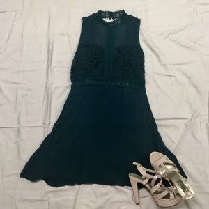 Dark Green Lace Fit and Flair Dress