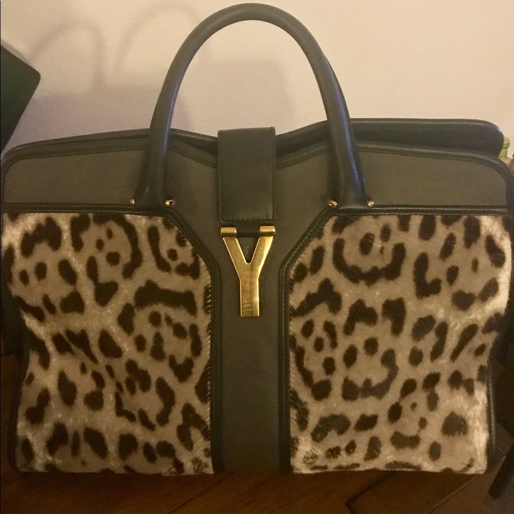 Ysl leopard "cabas chic" satchel