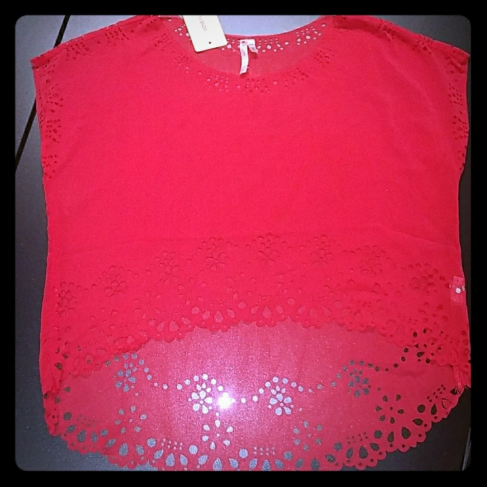 Sheer Coral Hi-Low Crop Top With Cut-Out Detail❤