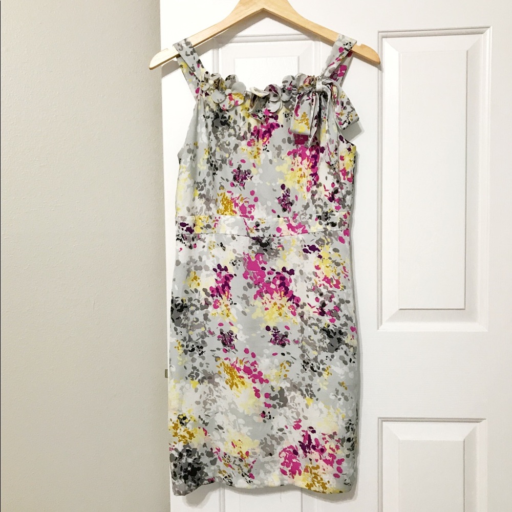 🎀LOFT silver pink floral bow dress 6 /6P see info - Picture 2 of 8