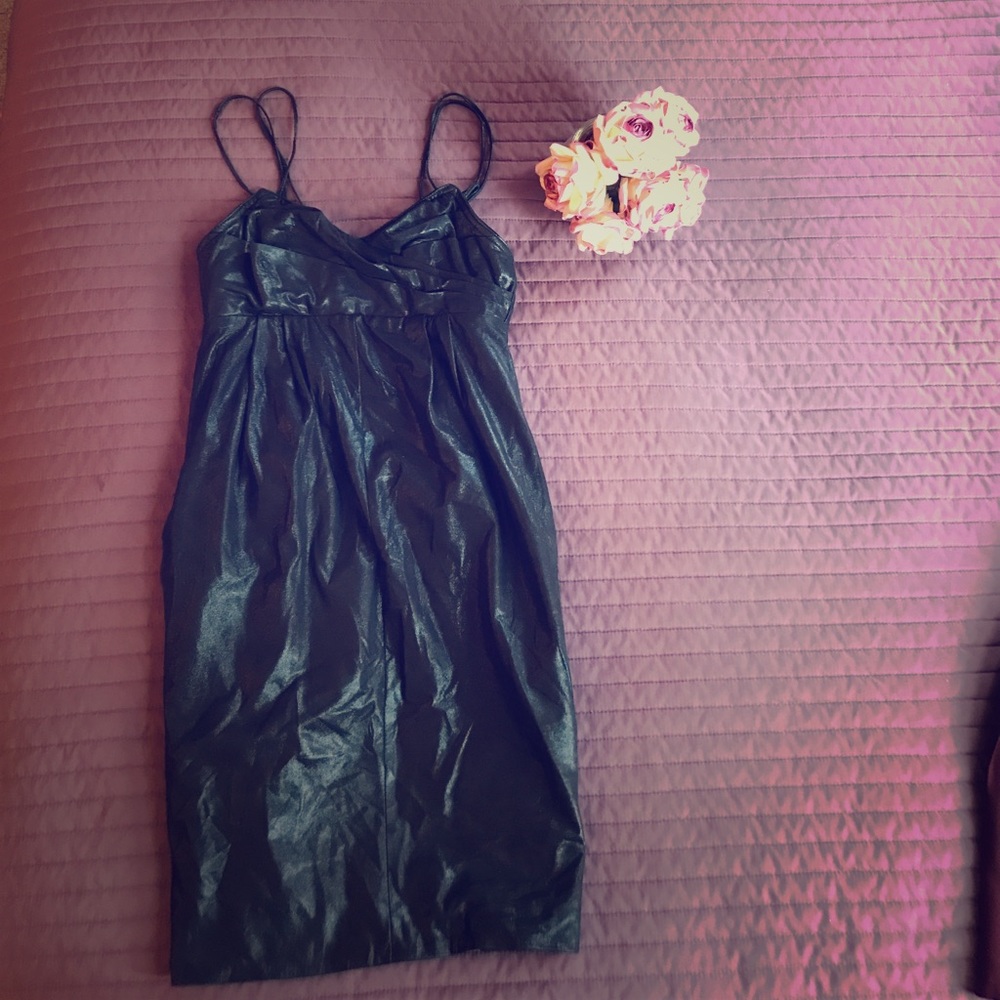 Select Femme glimmering black leather midi dress.