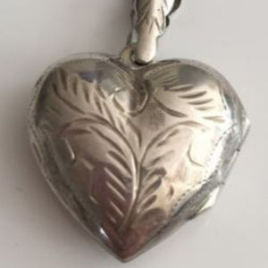 .925 Sterling Silver Etched Heart Locket Pendant