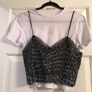 White crop top with sequin cami