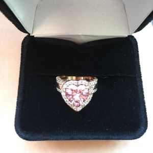 Stunning Peach Pink Heart Ring Rose Gold Sz.4