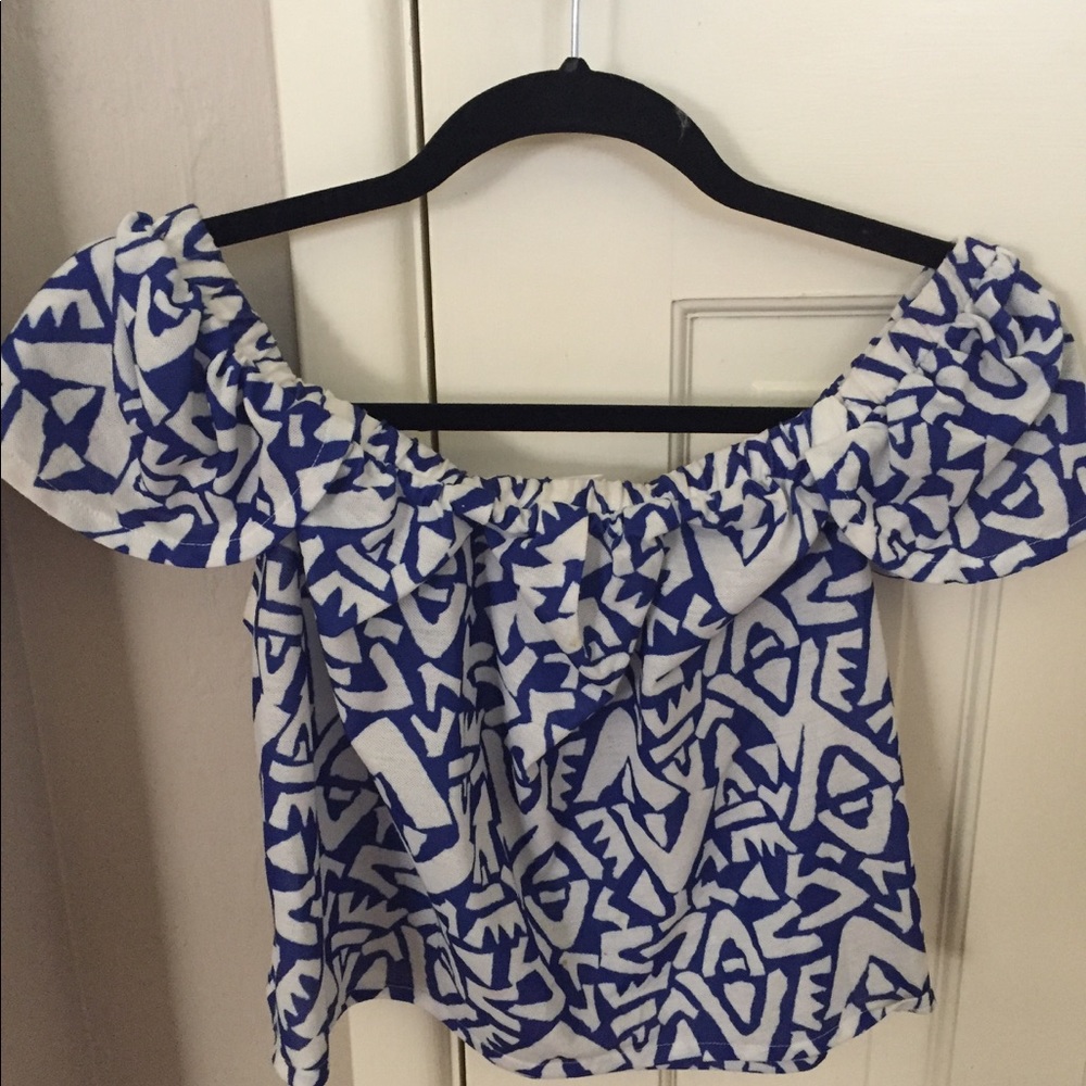 Blue and white off shoulder top