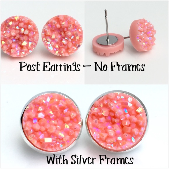 3 for 15🎀 Peachy Pink faux druzy earrings - Picture 6 of 6