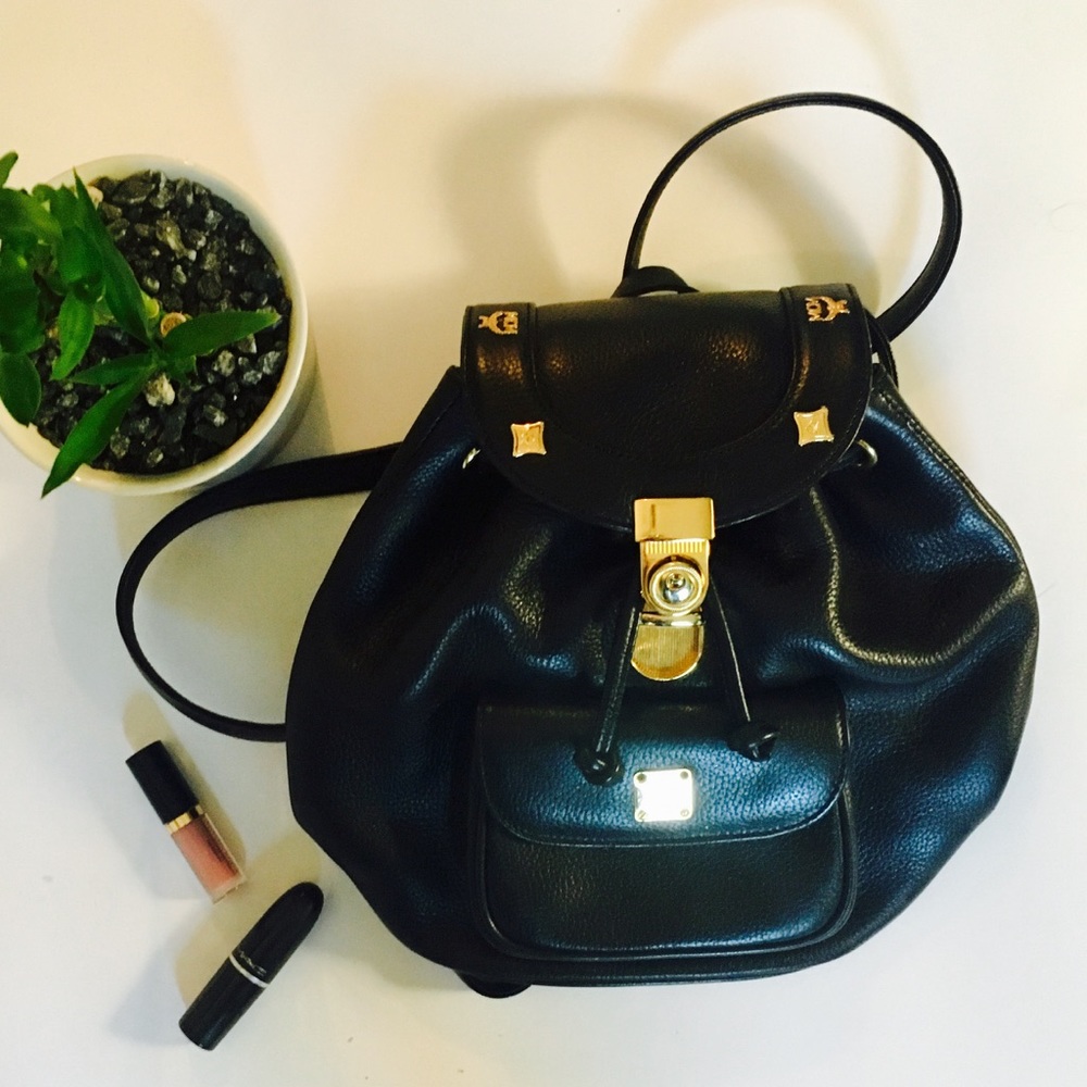 Authentic MCM black leather small backpack 🎒