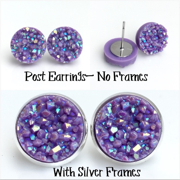 3 for 15🎀 orchid purple faux druzy earrings - Picture 5 of 9