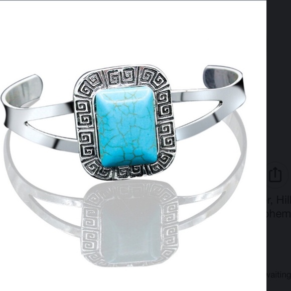 New silver Tibet and turquoise cuff bracelet - Picture 2 of 3