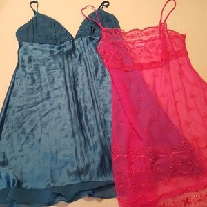 NWOT 2 Lingerie slips. Blue satin & hot pink lace