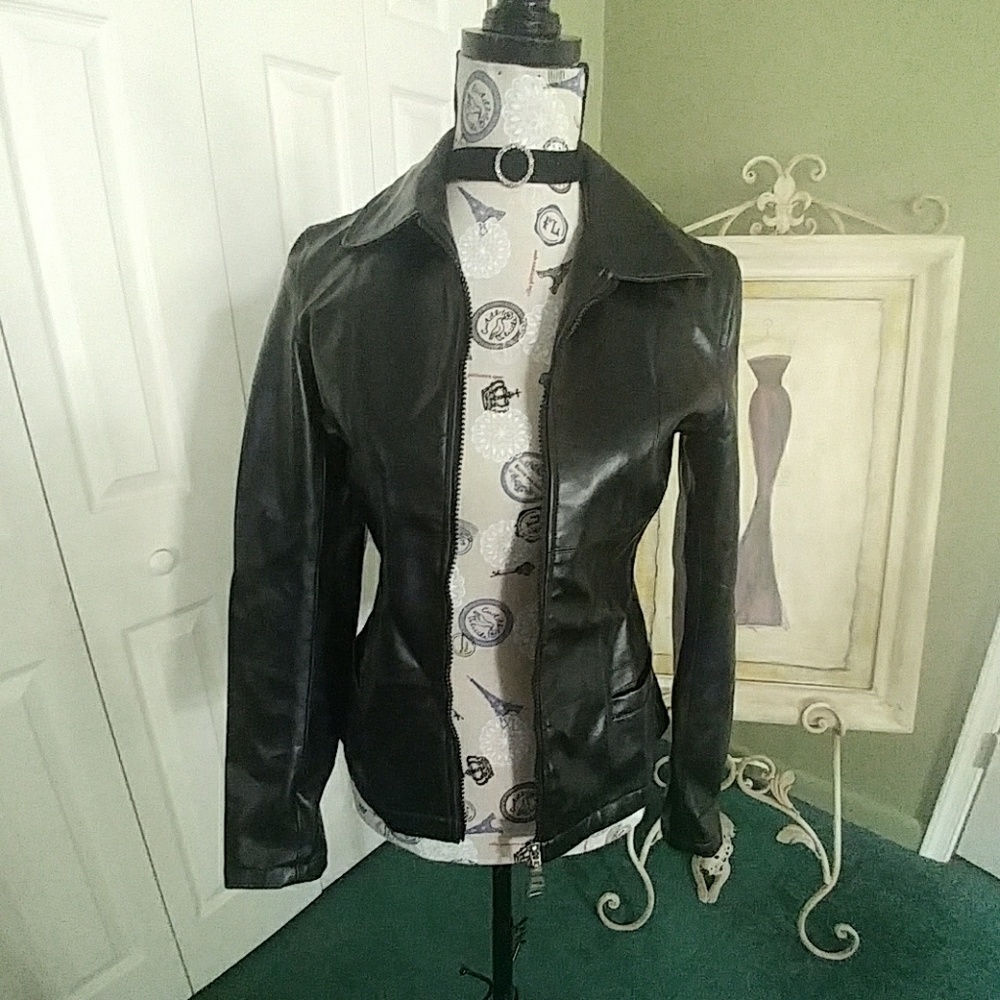 Faux leather jacket.