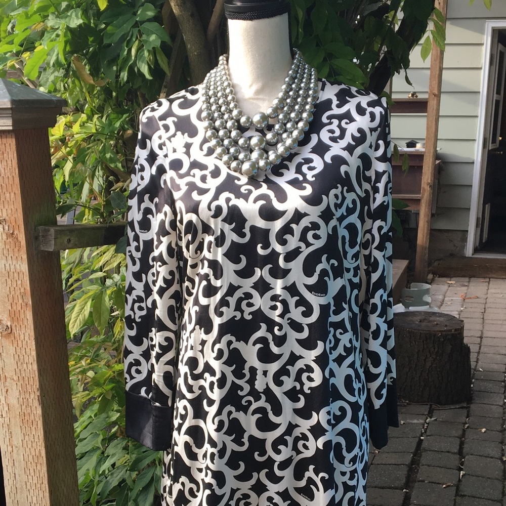 bebe silk mini dress, long sleeves, size M