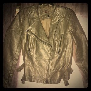 Gold Leather biker jacket